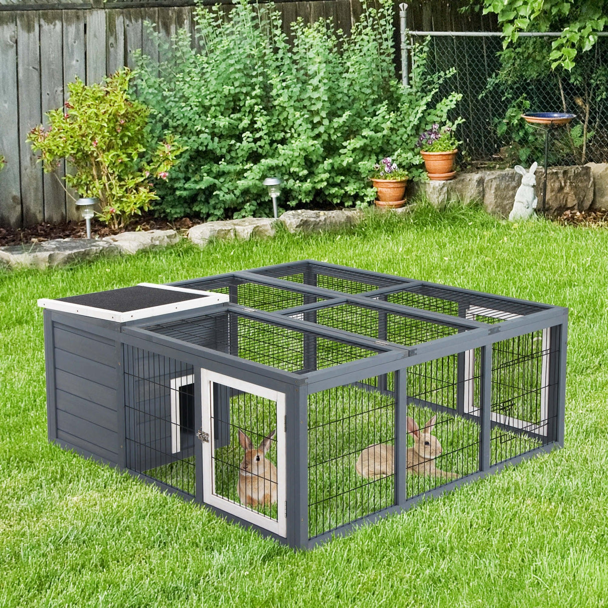 Rabbit Hutch Small Animal Guinea Pig House with Openable Main House & Run Roof, PawHut,