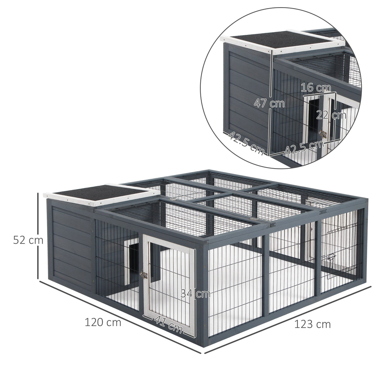 Rabbit Hutch Small Animal Guinea Pig House with Openable Main House & Run Roof, PawHut,