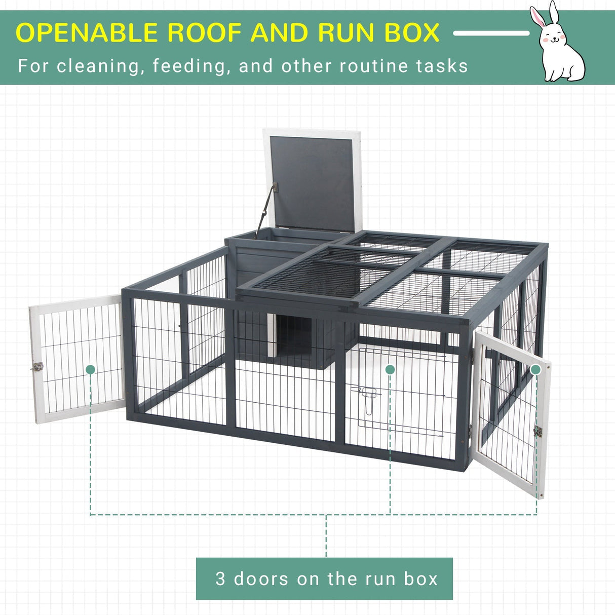 Rabbit Hutch Small Animal Guinea Pig House with Openable Main House & Run Roof, PawHut,