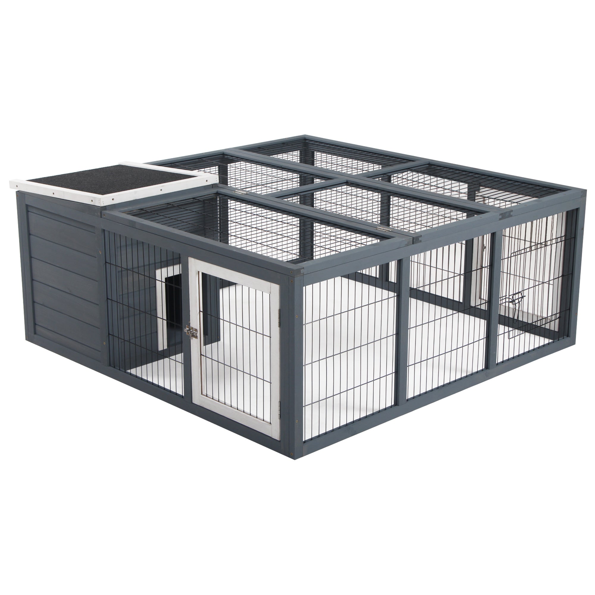 Rabbit Hutch Small Animal Guinea Pig House with Openable Main House & Run Roof, PawHut,