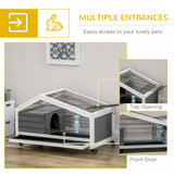 Rabbit Hutch with Water Bottle, Guinea Pig Cage with Wheels, Bunny Run with Plastic Slide-out Tray, Small Animal House for Indoor, Dark Grey, PawHut,