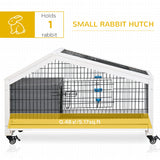 Rabbit Hutch with Water Bottle, Guinea Pig Cage with Wheels, Bunny Run with Plastic Slide-out Tray, Small Animal House for Indoor, Dark Grey, PawHut,