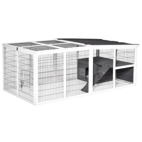 Rabbit Hutch Wooden Small Animal Cage Rabbit Run Cover Indoor Outdoor, Grey, PawHut,