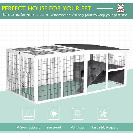 Rabbit Hutch Wooden Small Animal Cage Rabbit Run Cover Indoor Outdoor, Grey, PawHut,