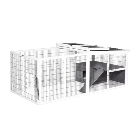 Rabbit Hutch Wooden Small Animal Cage Rabbit Run Cover Indoor Outdoor, Grey, PawHut,