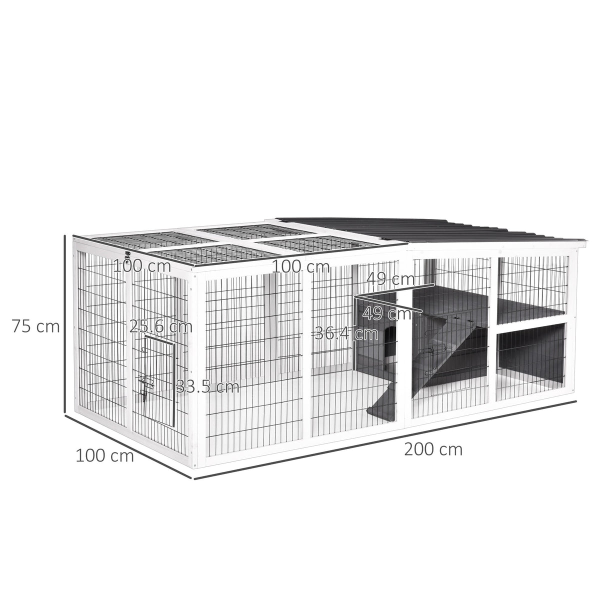 Rabbit Hutch Wooden Small Animal Cage Rabbit Run Cover Indoor Outdoor, Grey, PawHut,