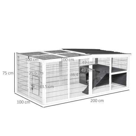 Rabbit Hutch Wooden Small Animal Cage Rabbit Run Cover Indoor Outdoor, Grey, PawHut,