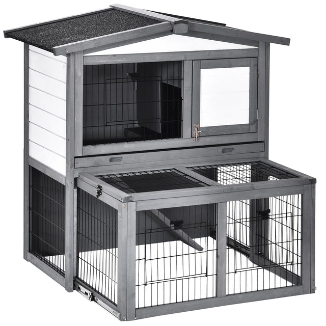 Rabbits 2-Tier Fur Wood Outdoor Hutch Grey, PawHut,