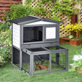 Rabbits 2-Tier Fur Wood Outdoor Hutch Grey, PawHut,