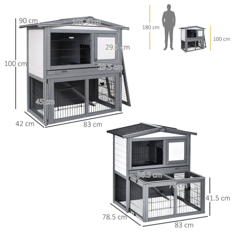 Rabbits 2-Tier Fur Wood Outdoor Hutch Grey, PawHut,