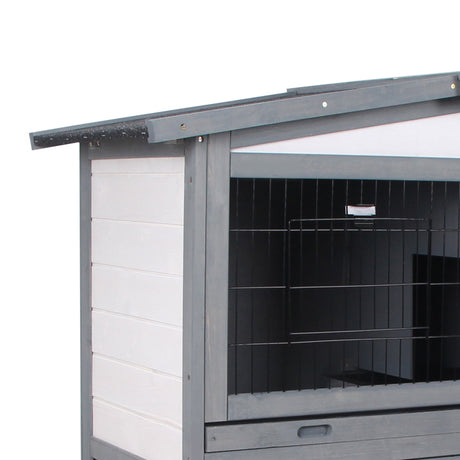 Rabbits 2-Tier Fur Wood Outdoor Hutch Grey, PawHut,