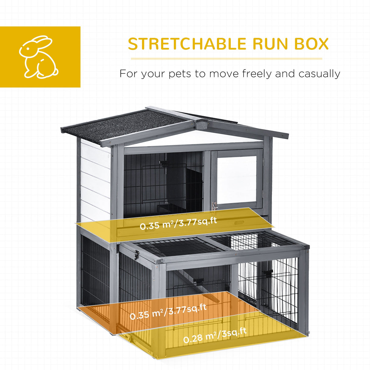 Rabbits 2-Tier Fur Wood Outdoor Hutch Grey, PawHut,