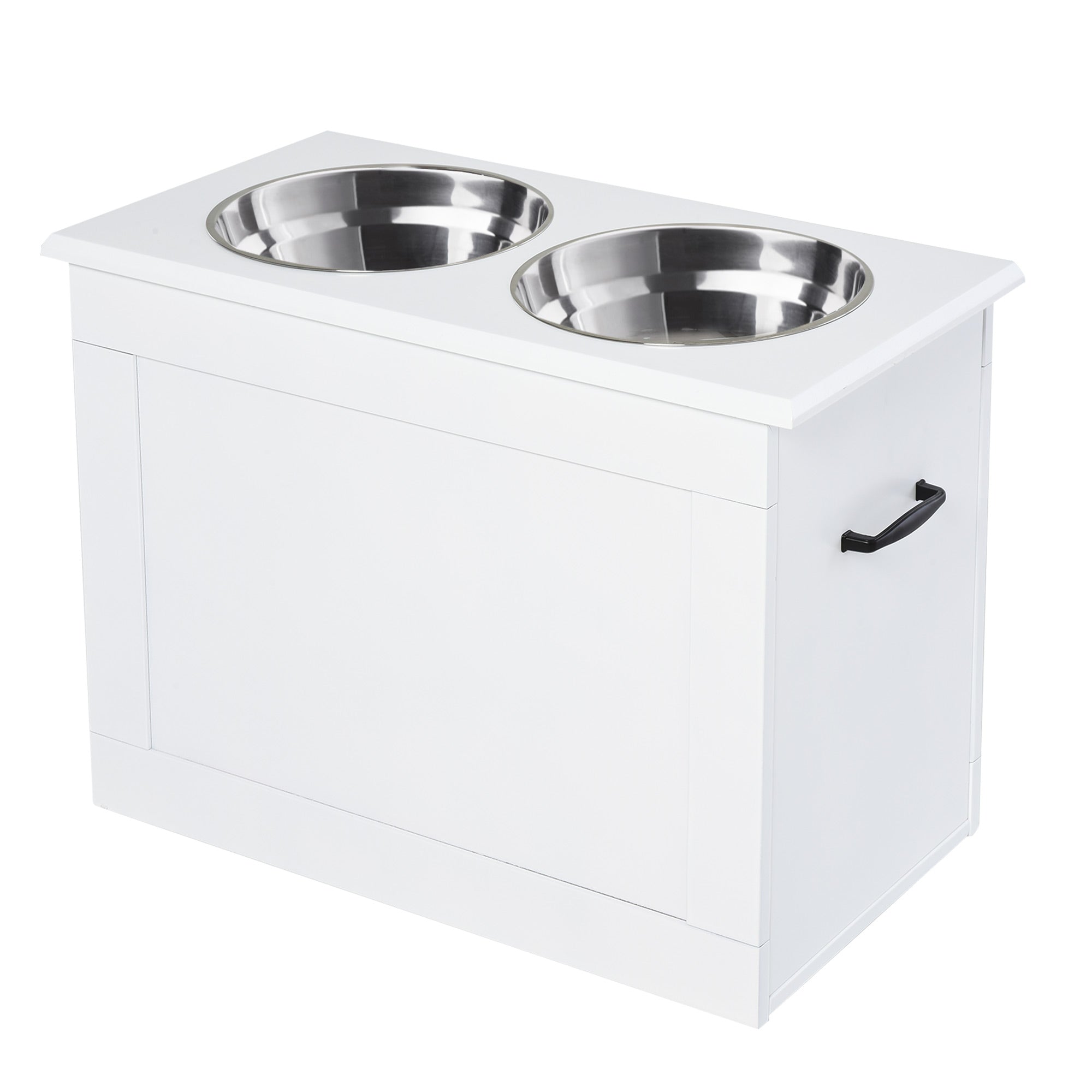 Raised Dog Bowls, with Storage, Two Stainless Steel Bowls, Elevated Base for Large Dogs, PawHut, White