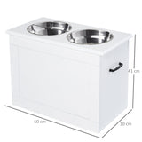 Raised Dog Bowls, with Storage, Two Stainless Steel Bowls, Elevated Base for Large Dogs, PawHut, White