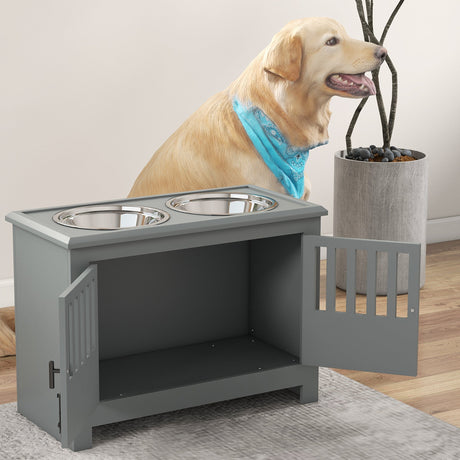 Raised Large Dog Feeding Station with Storage - Sleek & Functional, PawHut,