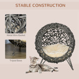 Rattan Elevated Cat Bed House Kitten Basket Ball Shaped Pet Furniture w/ Removable Cushion, PawHut, Natural