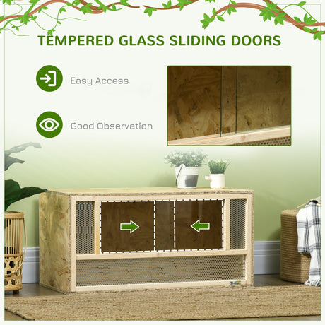 Reptile Terrarium Vivarium, Climbing Pet Containers, Reptile Habitat with Sliding Doors, Breathable Mesh, Easy to Install, for Lizards, Horned Frogs, Snakes, Chameleons, 80 x 40 x 40 cm, PawHut,