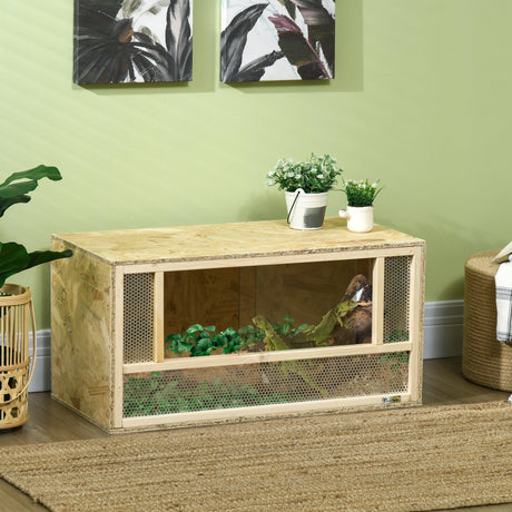 Reptile Terrarium Vivarium, Climbing Pet Containers, Reptile Habitat with Sliding Doors, Breathable Mesh, Easy to Install, for Lizards, Horned Frogs, Snakes, Chameleons, 80 x 40 x 40 cm, PawHut,