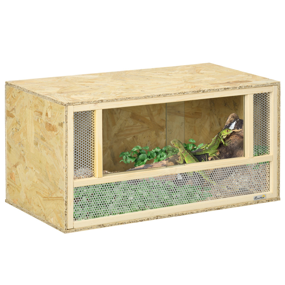 Reptile Terrarium Vivarium, Climbing Pet Containers, Reptile Habitat with Sliding Doors, Breathable Mesh, Easy to Install, for Lizards, Horned Frogs, Snakes, Chameleons, 80 x 40 x 40 cm, PawHut,