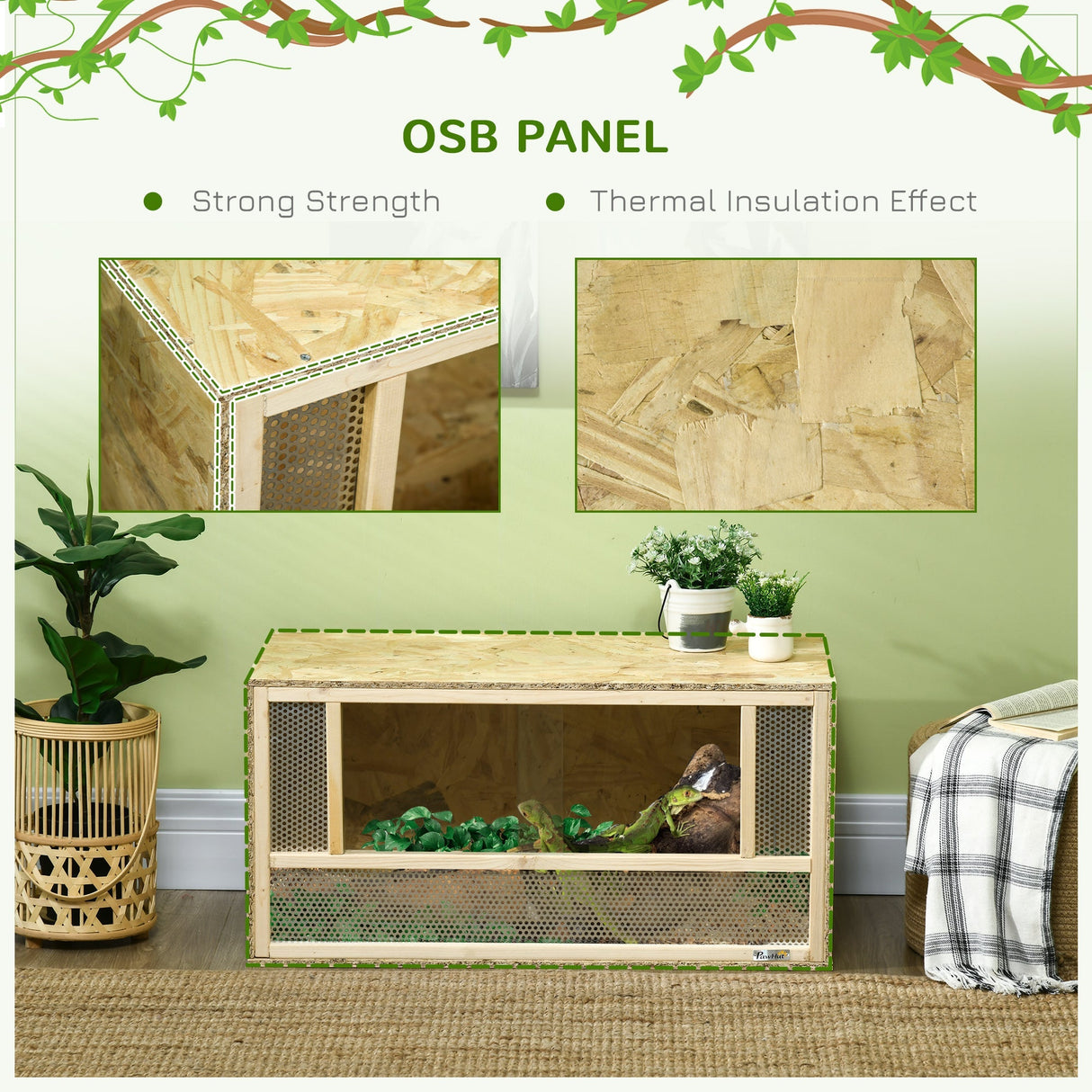 Reptile Terrarium Vivarium, Climbing Pet Containers, Reptile Habitat with Sliding Doors, Breathable Mesh, Easy to Install, for Lizards, Horned Frogs, Snakes, Chameleons, 80 x 40 x 40 cm, PawHut,