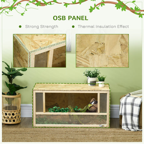 Reptile Terrarium Vivarium, Climbing Pet Containers, Reptile Habitat with Sliding Doors, Breathable Mesh, Easy to Install, for Lizards, Horned Frogs, Snakes, Chameleons, 80 x 40 x 40 cm, PawHut,