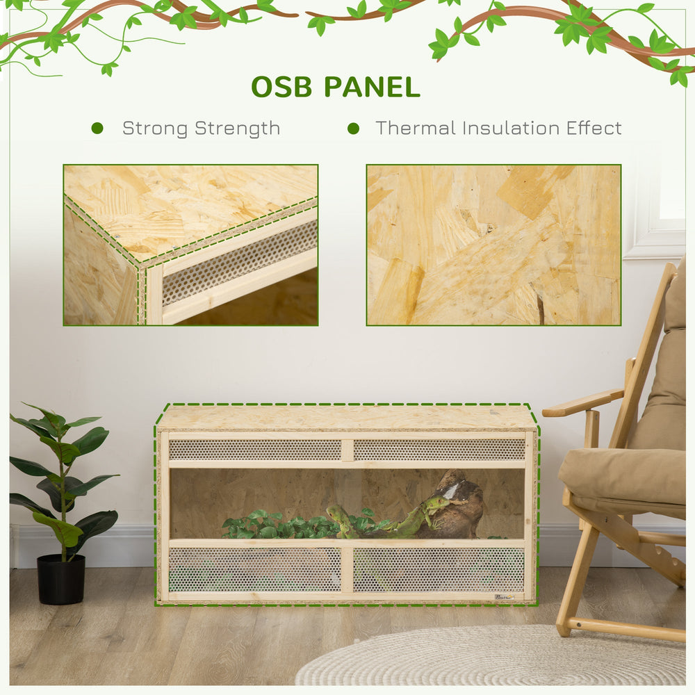 Reptile Terrarium Vivarium, Climbing Pet Containers, Reptile Habitat, with Transparent Sliding Doors, Breathable Mesh, for Lizards, Horned Frogs, Snakes, and Chameleons, 100 x 47 x 47 cm, PawHut,