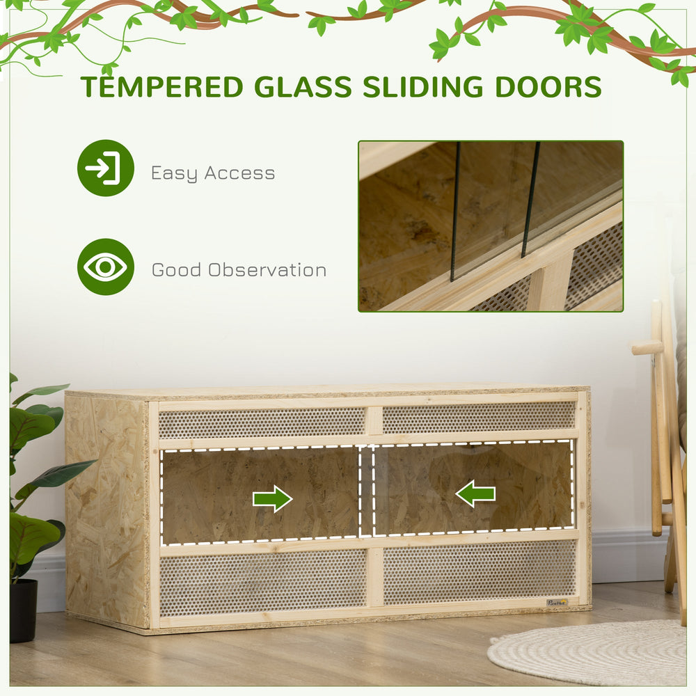 Reptile Terrarium Vivarium, Climbing Pet Containers, Reptile Habitat, with Transparent Sliding Doors, Breathable Mesh, for Lizards, Horned Frogs, Snakes, and Chameleons, 100 x 47 x 47 cm, PawHut,