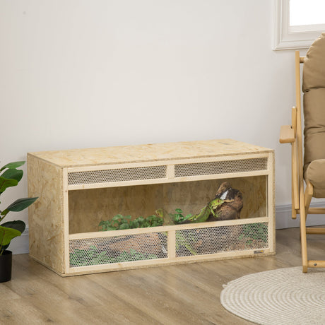 Reptile Terrarium Vivarium, Climbing Pet Containers, Reptile Habitat, with Transparent Sliding Doors, Breathable Mesh, for Lizards, Horned Frogs, Snakes, and Chameleons, 100 x 47 x 47 cm, PawHut,