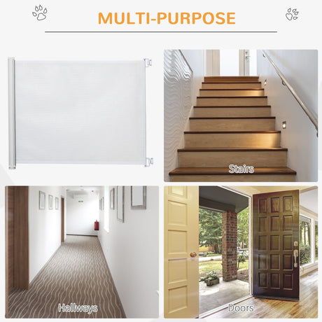 Retractable Safety Gate Dog Pet Barrier Folding Protector Home Doorway Room Divider Stair Guard White 115Lx82.5Hcm, PawHut,