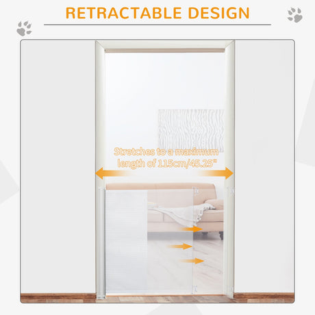 Retractable Safety Gate Dog Pet Barrier Folding Protector Home Doorway Room Divider Stair Guard White 115Lx82.5Hcm, PawHut,