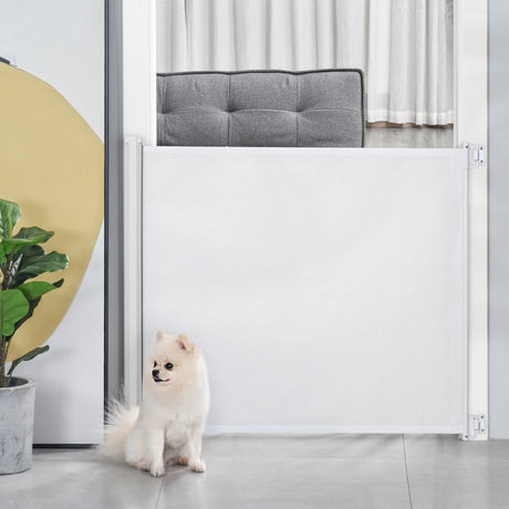 Retractable Safety Gate Dog Pet Barrier Folding Protector Home Doorway Room Divider Stair Guard White 115Lx82.5Hcm, PawHut,