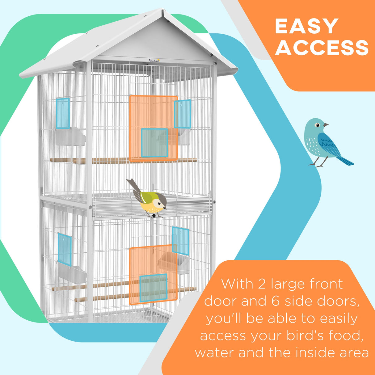 Rolling Stand Budgie Cage - Perches, Wheels & Slide Tray, PawHut,