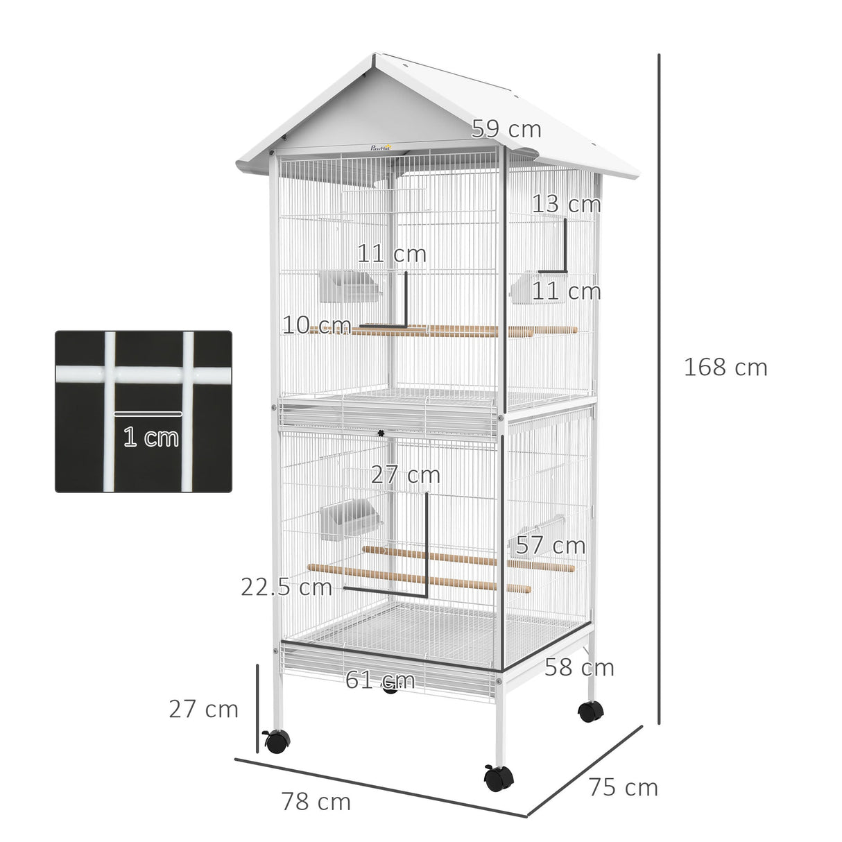 Rolling Stand Budgie Cage - Perches, Wheels & Slide Tray, PawHut,