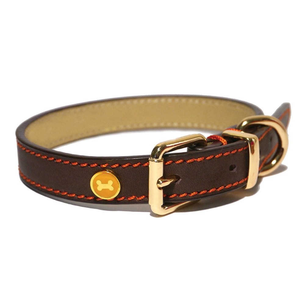 Rosewood Luxury Leather Dog Collar, Rosewood, 35 - 45 cm