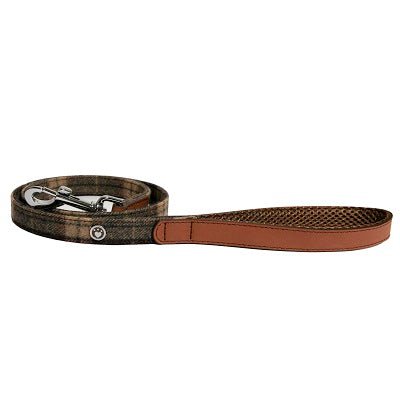 Rosewood Luxury Tweed Check Leather Dog Lead, Rosewood,