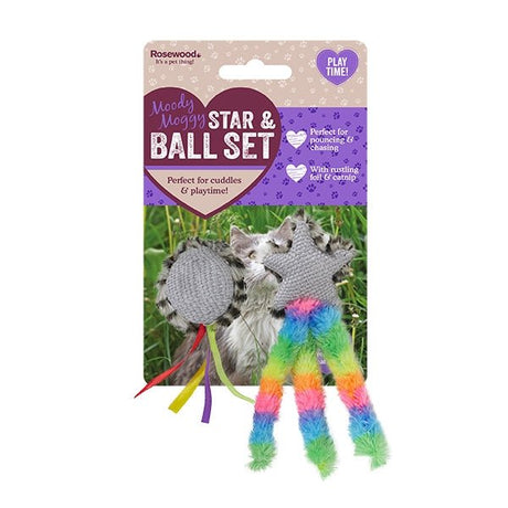 Rosewood Moody Moggy Star & Ball Set 4x2pc, Rosewood,