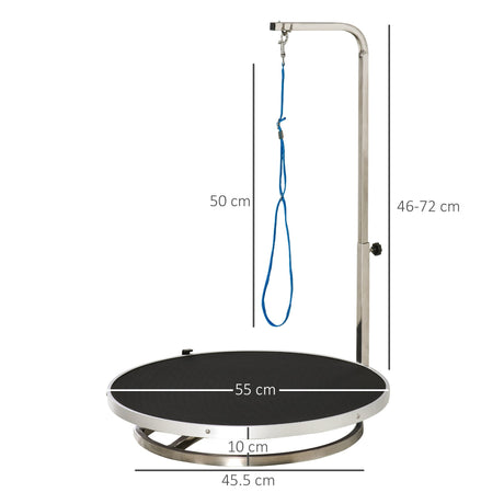 Rotatable Pet Grooming Tablewith Adjustable Arm Non-Slip Tabletop Locking System Aluminium Steel Frame Safety Leash Φ55, PawHut,