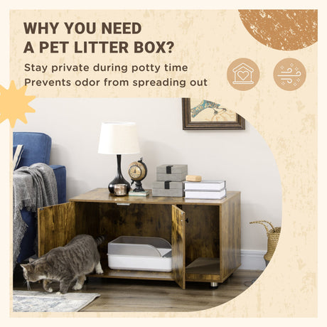 Rustic Cat Litter Box Side Table with Scratching Pad, PawHut,