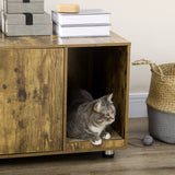 Rustic Cat Litter Box Side Table with Scratching Pad, PawHut,