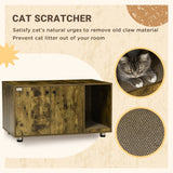 Rustic Cat Litter Box Side Table with Scratching Pad, PawHut,