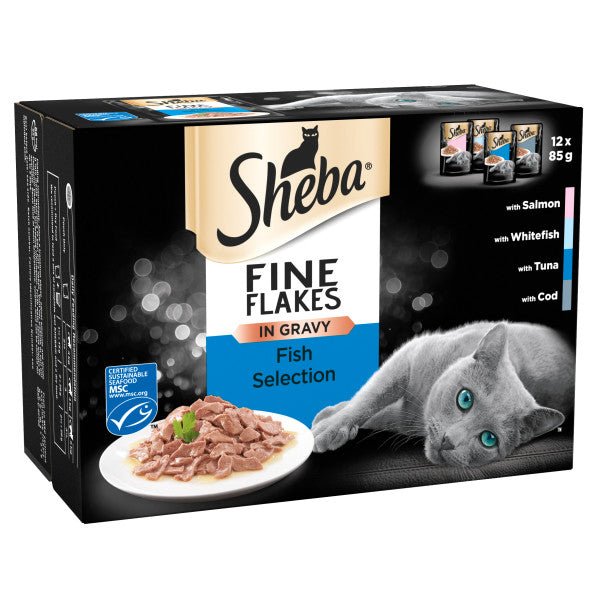 Sheba Fine Flakes Fish Selection in Gravy 4x (12x85g), Sheba,