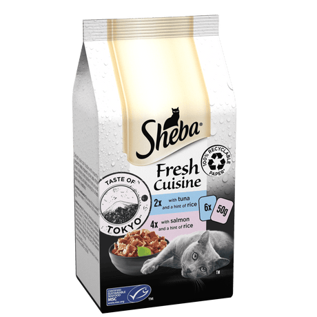 Sheba Fresh Cuisine Taste of Tokyo Salmon & Tuna in Gravy Pouches 8x (6x50g), Sheba,