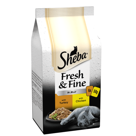 Sheba Fresh & Fine Adult Chicken & Turkey in Jelly Pouches 8x (6x50g), Sheba,