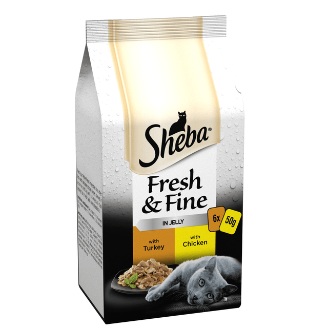 Sheba Fresh & Fine Adult Chicken & Turkey in Jelly Pouches 8x (6x50g), Sheba,