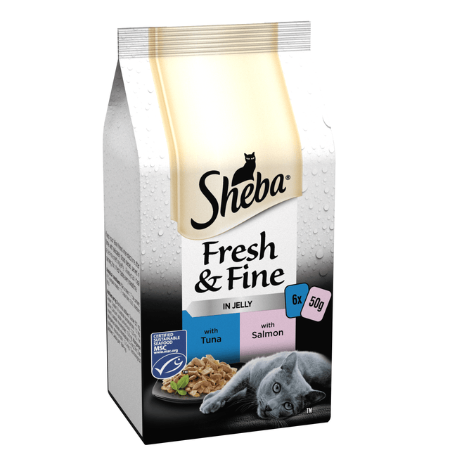Sheba Fresh & Fine Adult Tuna & Salmon in Jelly Pouches 8x (6x50g), Sheba,
