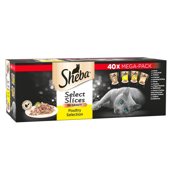 Sheba Select Slice Adult Poultry Selection in Gravy Pouches 40 x 85g, Sheba,