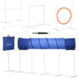 Six-Piece Dog Agility Set with 3m Long Tunnel, Whistle, Pause Box, Jumps, Weave Poles, PawHut,