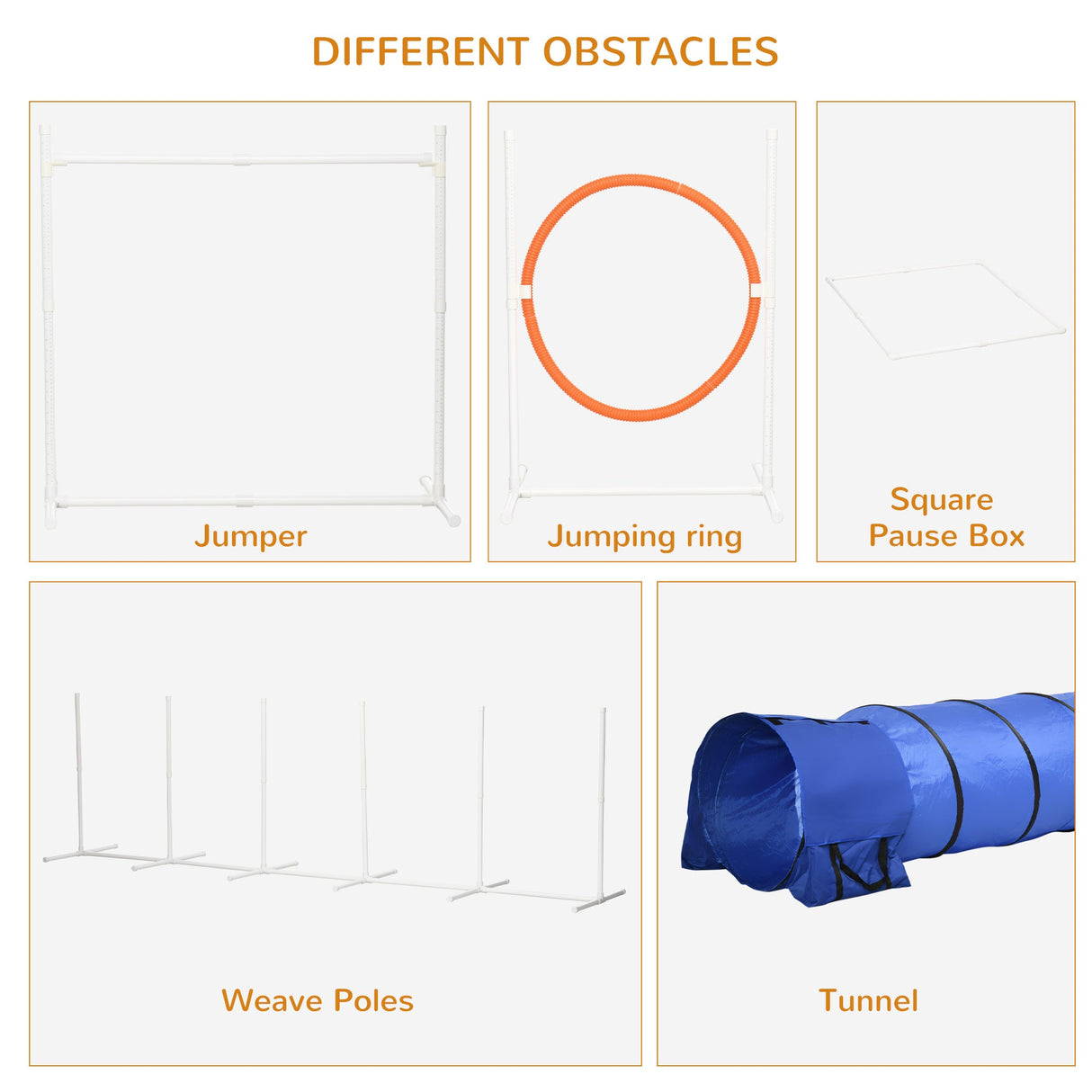 Six-Piece Dog Agility Set with 3m Long Tunnel, Whistle, Pause Box, Jumps, Weave Poles, PawHut,