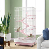 Six-Tier Cage for Small Animals with Wheels - Pink, PawHut,