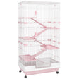 Six-Tier Cage for Small Animals with Wheels - Pink, PawHut,